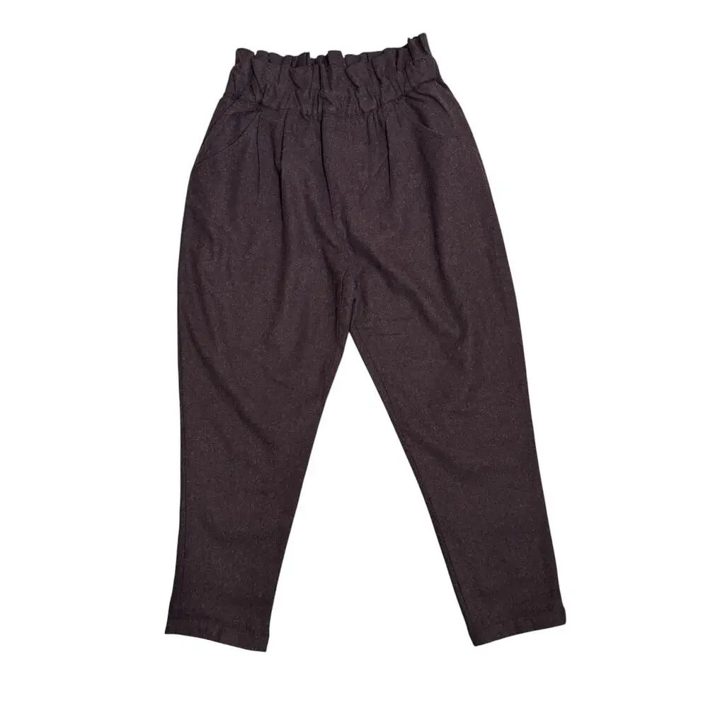 Ichi Antiquites Wool Tapered Pants Brown Elastic Waist Cozy Minimalist
